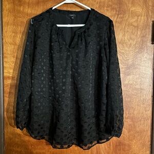 Talbots Top Womens 1Xp Black Dots Sheer Lined Long Sleeve Day Evening